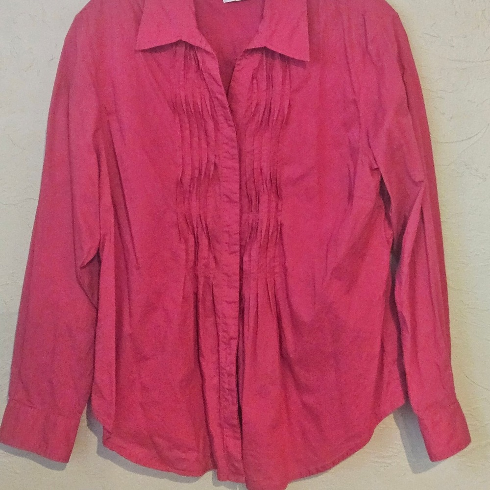 Coldwater Creek Fuschia‎ Pink Pleated Pintuck Button Front Blouse